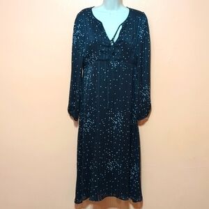 Traffic People Black Long Sleeve Polka Dot Metal Stripes Fit and Flare Dress M